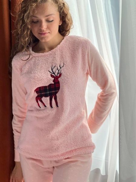 Тепла рожева флісова піжама з оленем DO2469/2-XL фото
