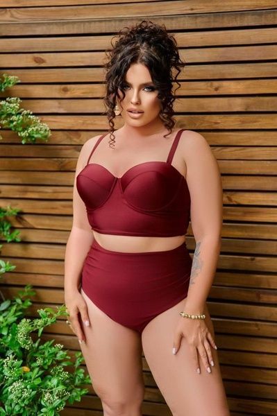 Роздільний купальник PLUS SIZE з високими плавками, твердими чашками в кольорі бордо SW1441-4XL фото