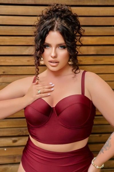 Роздільний купальник PLUS SIZE з високими плавками, твердими чашками в кольорі бордо SW1441-4XL фото