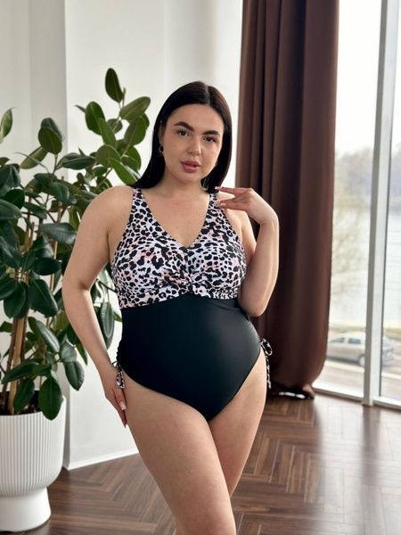 Суцільний чорний купальник PLUS SIZE леопардовий принт SW3495-5XL фото