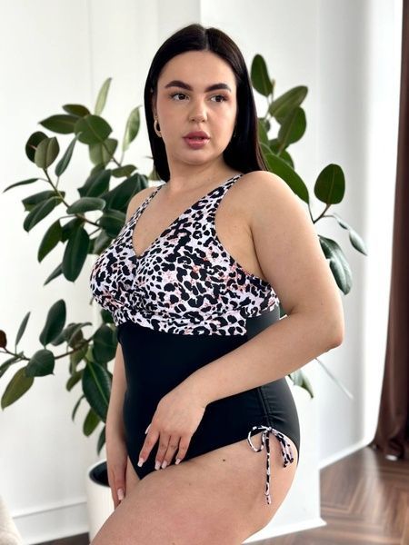 Суцільний чорний купальник PLUS SIZE леопардовий принт SW3495-5XL фото