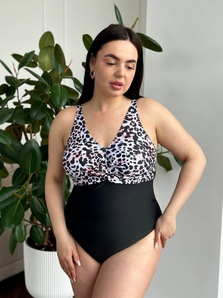 Суцільний чорний купальник PLUS SIZE леопардовий принт SW3495-5XL фото