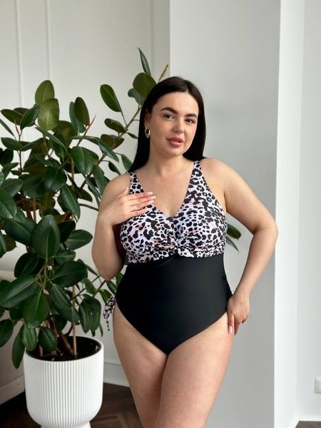 Суцільний чорний купальник PLUS SIZE леопардовий принт SW3495-5XL фото