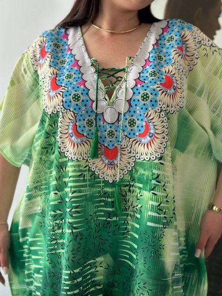 Сукня-туніка з орнаментом зелена PLUS SIZE SW3531-універсальний фото