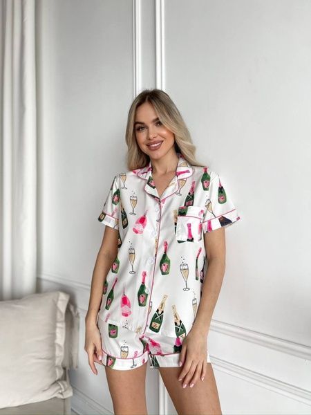 Легка біла піжамка софт з принтом шампанське DO3584/3-XL фото