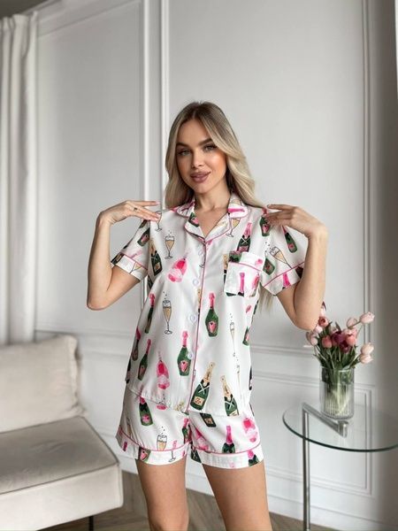 Легка біла піжамка софт з принтом шампанське DO3584/3-XL фото