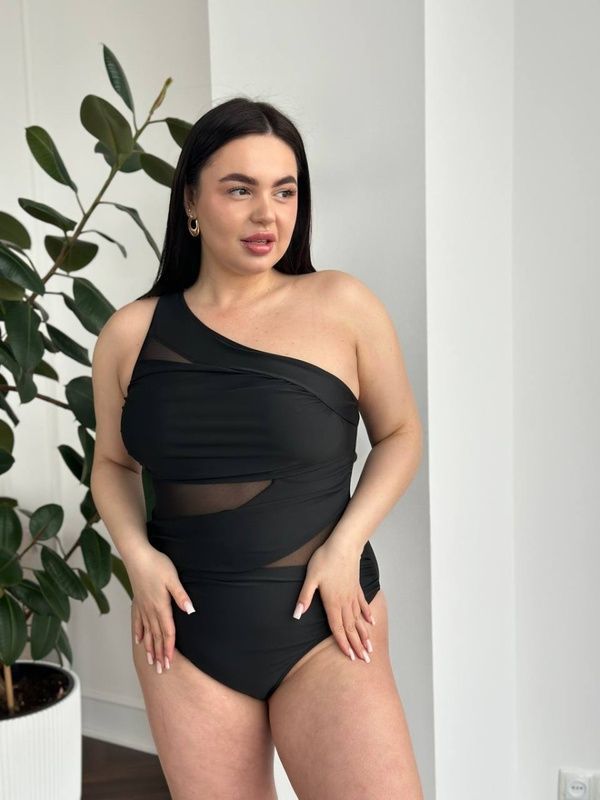 Жіночий цільний чорний купальник з сіточкою PLUS SIZE SW3534-4XL фото