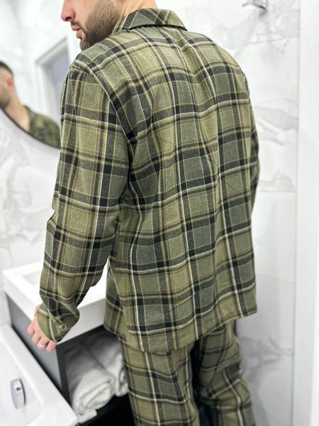 Фланелева чоловіча піжама хакі на ґудзиках в клітинку DO2812-M-L фото