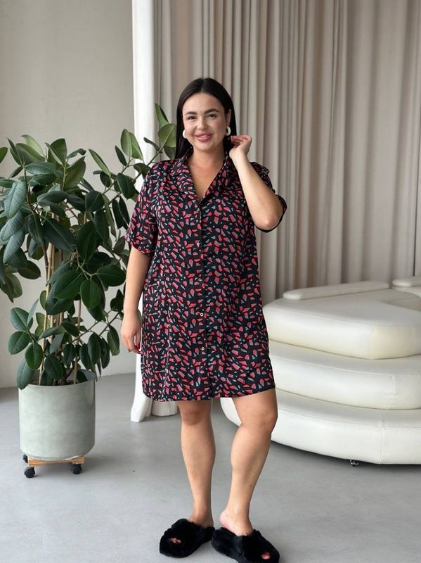 Шовкова сорочка на ґудзиках для дому PLUS SIZE (DO3512) DO3512-5XL фото