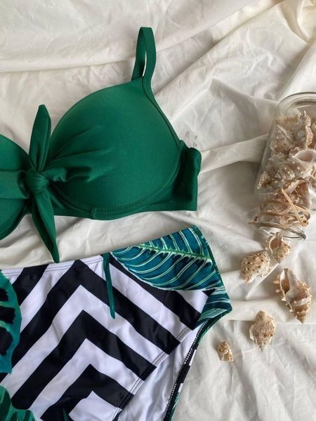 Купальник роздільний зелений PLUS SIZE з тропічним принтом та твердими чашками SW1473-4XL фото
