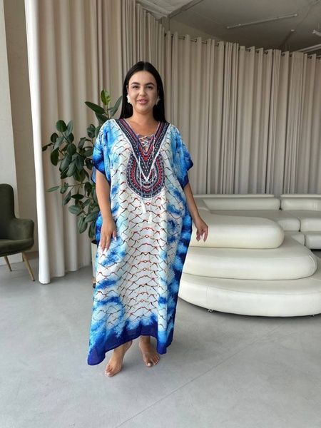 Легка максі сукня-туніка етно принт PLUS SIZE для відпочинку (SW673) SW673-універсальний фото