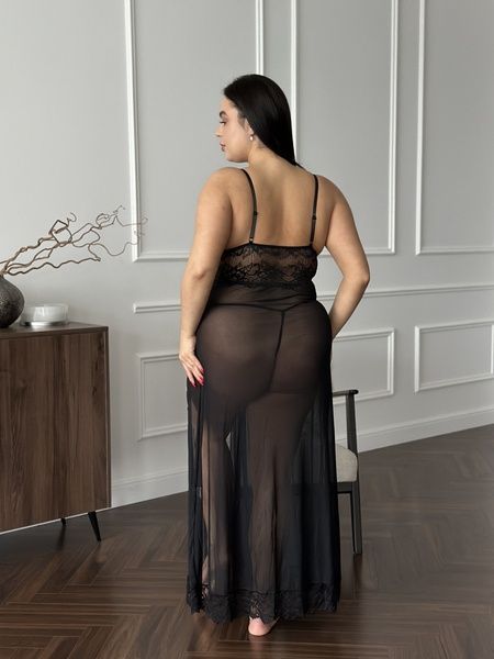 Розкішна чорна мереживна довга сорочка PLUS SIZE DO3794-4XL фото