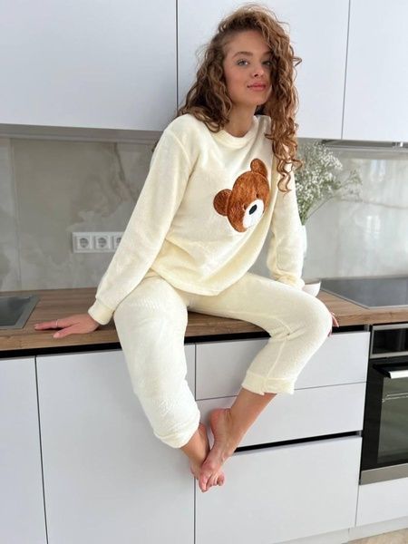 Тепла махрова біла піжамка з ведмедиком DO2502/1-2XL фото