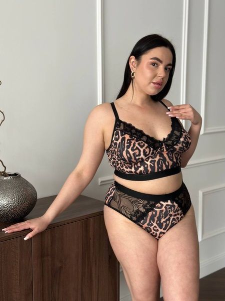 Жіночий комплект білизни PLUS SIZE леопардовий з мереживом DO3623-4XL фото