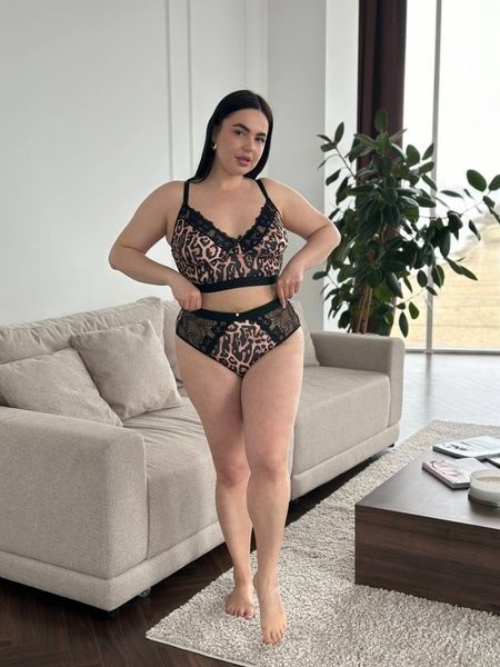 Жіночий комплект білизни PLUS SIZE леопардовий з мереживом DO3623-4XL фото