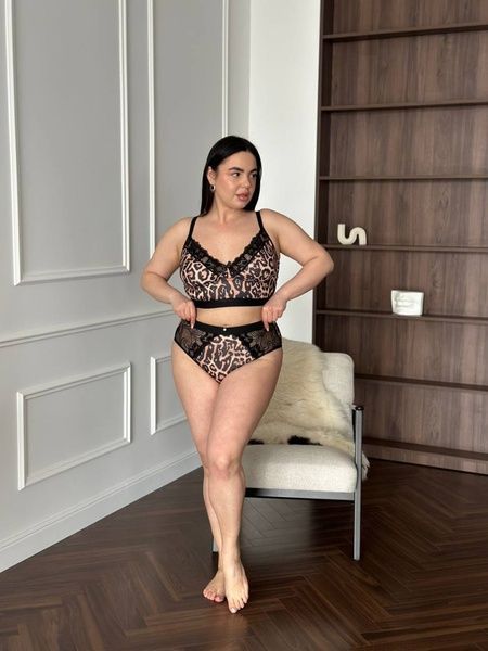 Жіночий комплект білизни PLUS SIZE леопардовий з мереживом DO3623-4XL фото