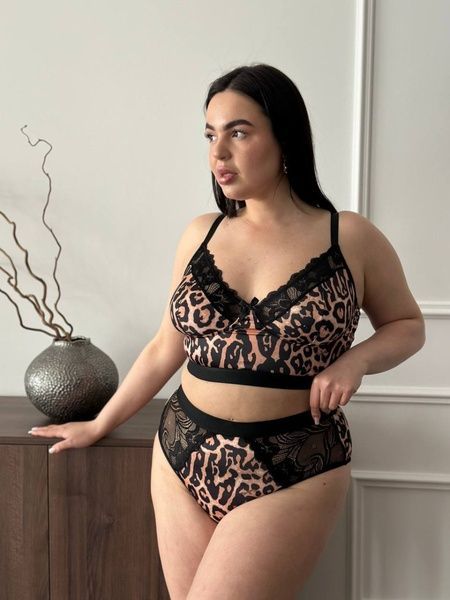 Жіночий комплект білизни PLUS SIZE леопардовий з мереживом DO3623-4XL фото