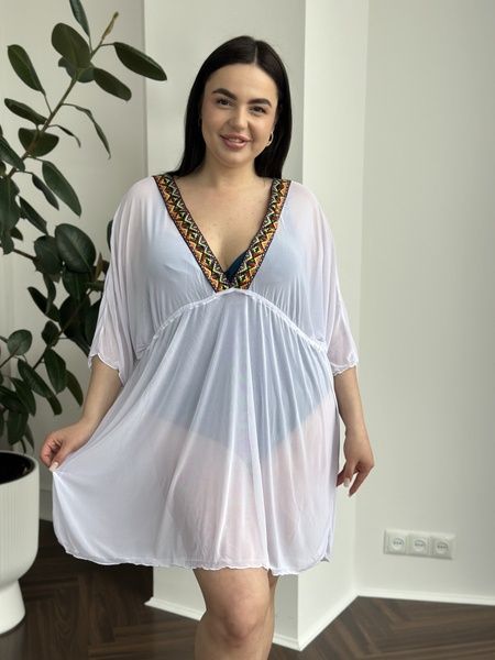 Біла пляжна туніка PLUS SIZE з орнаментом SW3483-5XL фото